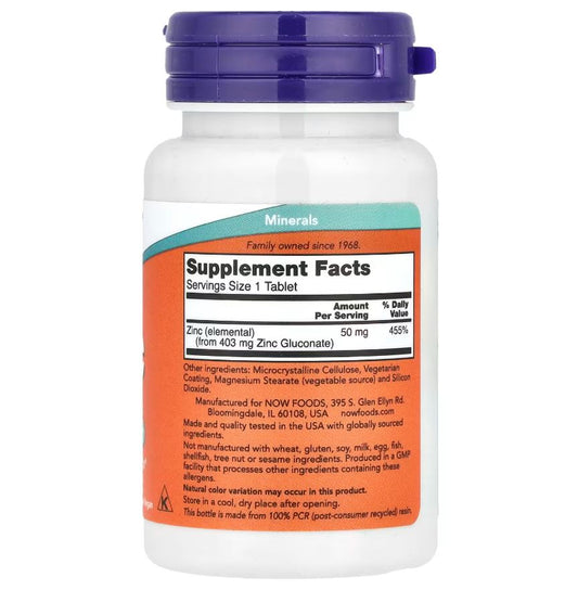 NOW Foods, Zinc, 50 mg, 100 Tablets 